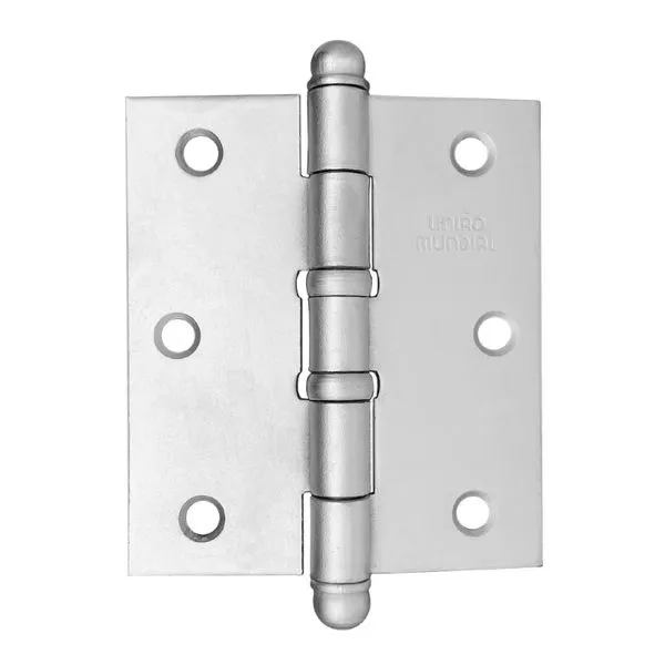 Dobradiça Pino Bola com Anel Acetinada 3 Peças União Mundial Dobradiça Pino Bola 3.1/2"X3" até 36Kg Acetinada 03 Peças