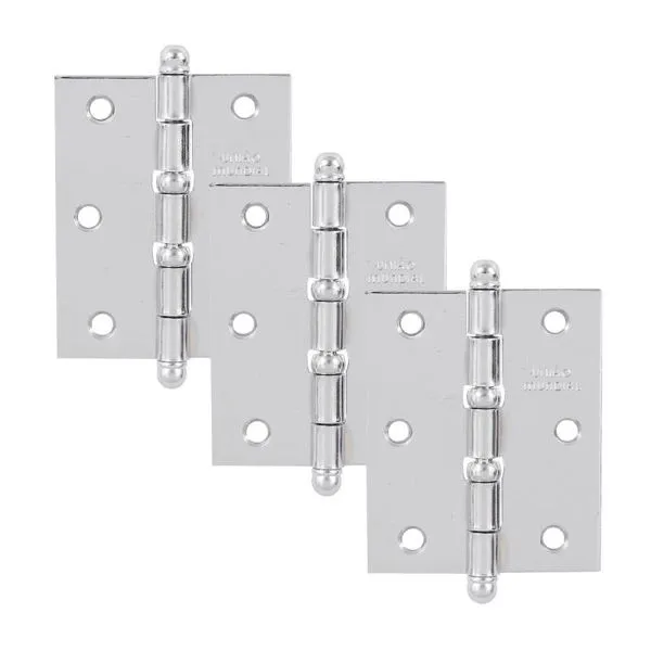 Dobradiça Pino Bola com Anel Cromado 3 Peças União Mundial Dobradiça Pino Bola 3"X2.1/2" até 24Kg Cromada 03 Peças