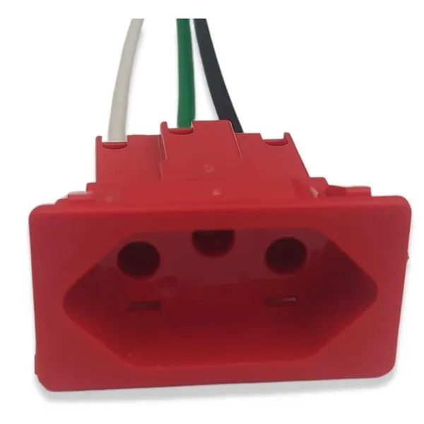 Tomada para Painel Plana 2P+T 20A com Rabicho B.Lux Tomada para Painel Plana 2P+T 20A/250V Vermelha com Rabicho