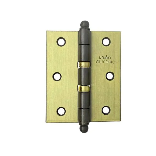 Dobradiça Pino Bola com Anel Latonada Oxidada 3 Peças União Mundial Dobradiça Pino Bola 3"X2.1/2" até 24Kg Latonada Oxidada 03 Peças