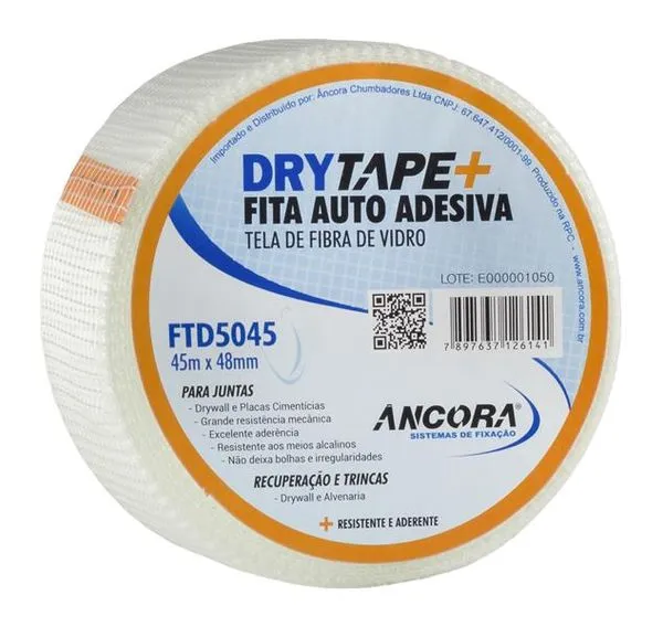 Fita Telada para Drywall Fibra de Vidro Branca 48mm 45m Âncora Fita Telada Fibra de Vidro para Drywall Branca 48mm 45m Âncora