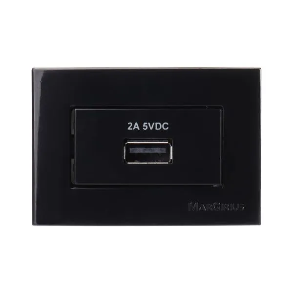 Conjunto Tomada USB 2A para Móvel Margirius Conjunto Tomada USB 2A para Móvel Preto
