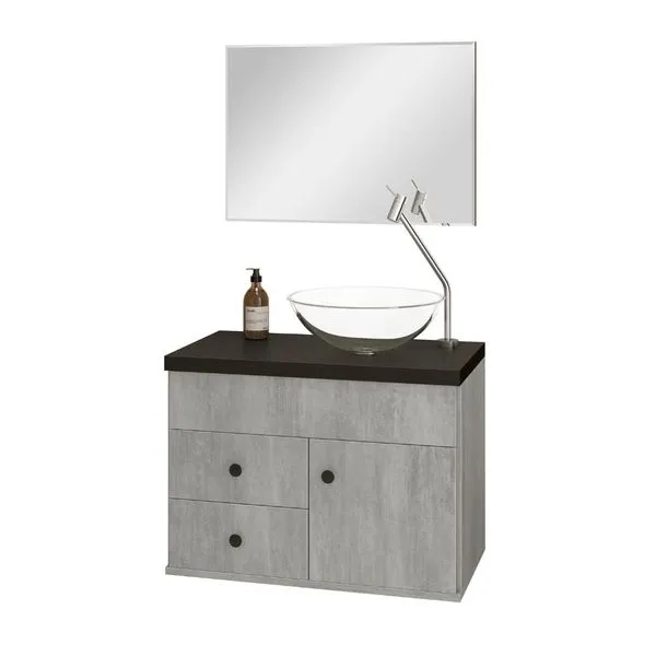Kit Gabinete para Banheiro Luna 61cm Astral Design Kit Gabinete para Banheiro Luna Cimento Preto 61cm