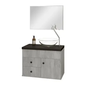 Kit Gabinete para Banheiro Luna 61cm Astral Design Kit Gabinete para Banheiro Luna Cimento Preto 61cm