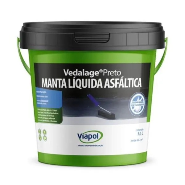 Manta Líquida Acrílica Impermeabilizante Vedalage Preto Viapol Manta Liquida Acrílica Impermeabilizante Vedalage Preto 3,6l Viapol