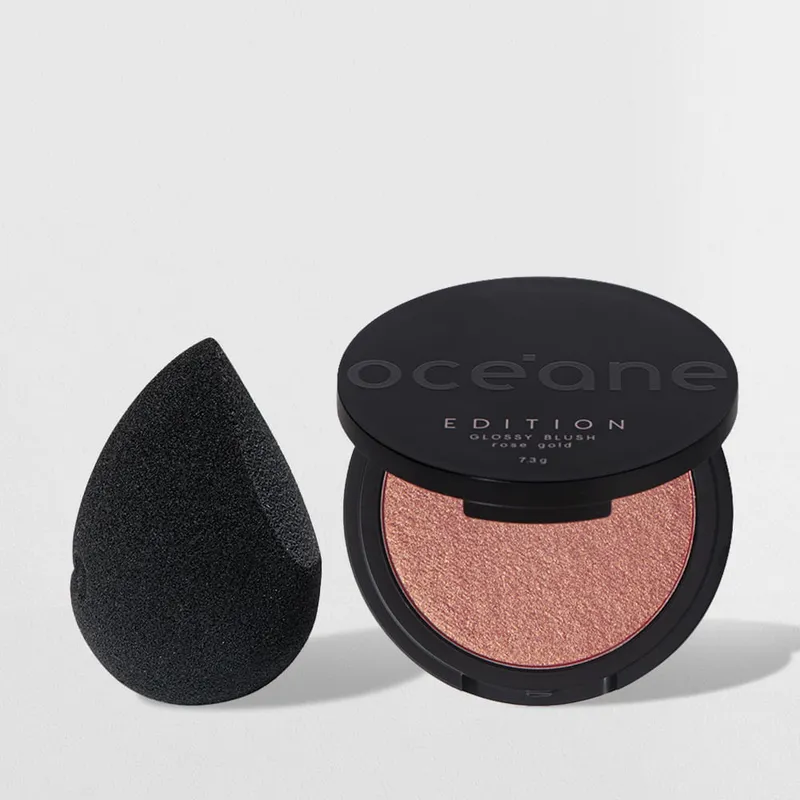 Kit Blush Cintilante + Esponja de Maquiagem Flat Drop Edition (2 Produtos)