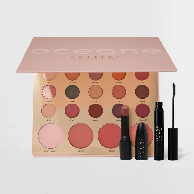 Kit Paleta Multifuncional + Batom Rosa + Máscara para Cílios Edition (3 Produtos)