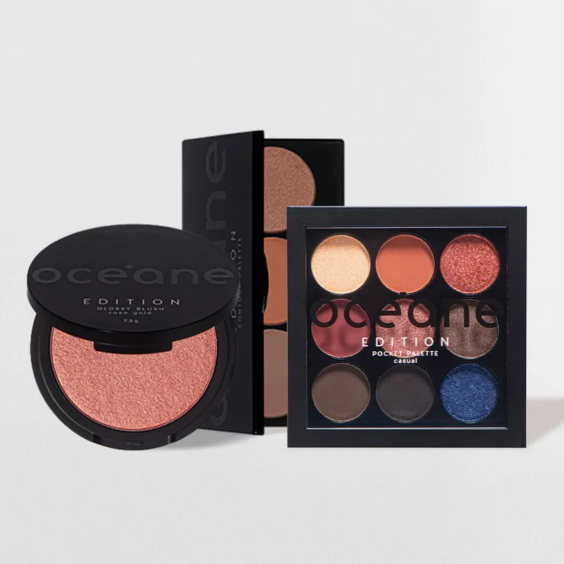 Kit Paleta de Sombras Pocket Casual + Paleta de Contorno + Blush Cintilante Rose Gold Océane Edition (3 Produtos)