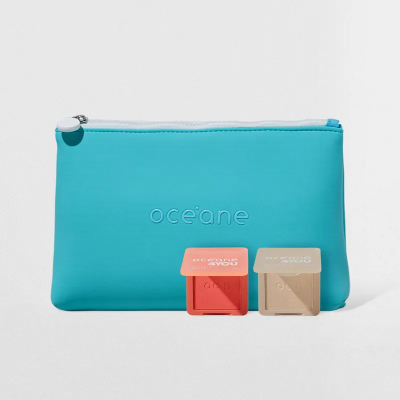 Kit Blush Cremoso Pêssego + Iluminador Facial Pelorado + Nécessaire Neoprene Azul 4you (3 Produtos)