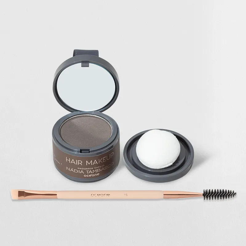 Kit Retoque Sobrancelhas - Maquiagem Capilar Castanho Escuro + Pincel para Sobrancelhas (2 Produtos)