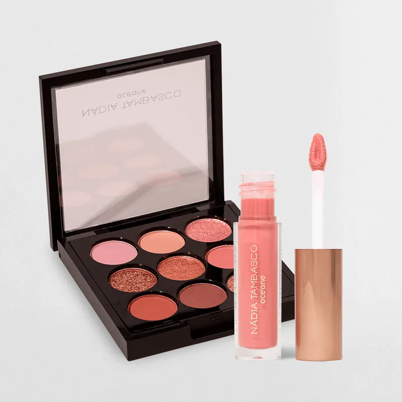 Kit Paleta de Sombras To Go Nude + Brilho Labial Luxe Nádia Tambasco By Océane (2 Produtos)