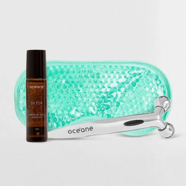 Kit Blend de Óleos Essenciais para Desintoxicar + Massageador Facial 3d + Máscara em Gel para Olhos (3 Produtos)