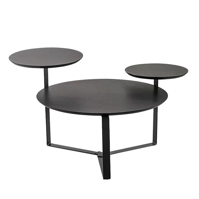 Mesa de Centro Redonda Orgânica Chanfrada 3 Tampos Nero e Preta