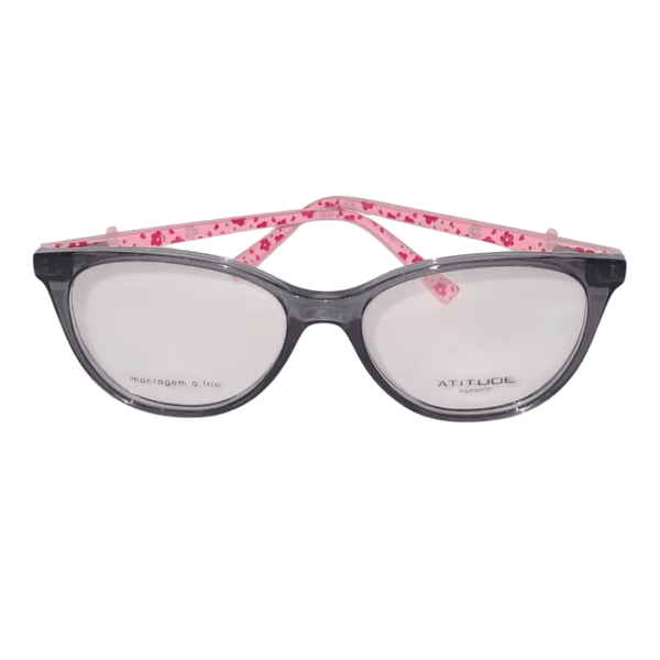 Armação de Óculos de Grau Atitude Junior ATK4008 Feminino Oval Acetato Cinza