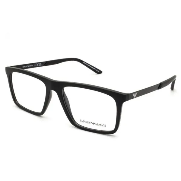Armação de Óculos de Grau Masculino Emporio Armani Retangular EA3253 5001 Cor Preto Fosco