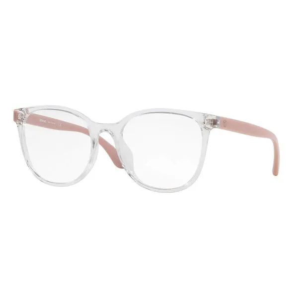 Armação de Óculos de Grau Feminina Tecnol Oval TN3092U cor Cristal Brilhante e Rosa Claro
