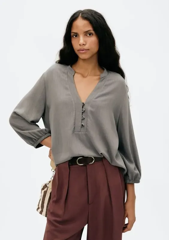 Blusa Básica Feminina Manga 7/8 Bufante - Cinza XP