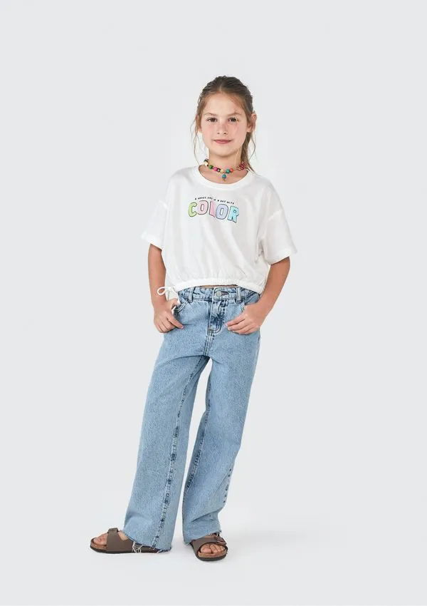 Blusa Infantil Menina Manga Curta Amarração - Branco 006