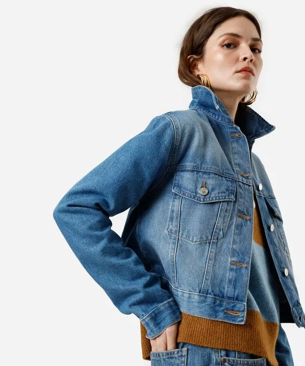 jaqueta cropped feminina jeans azul M