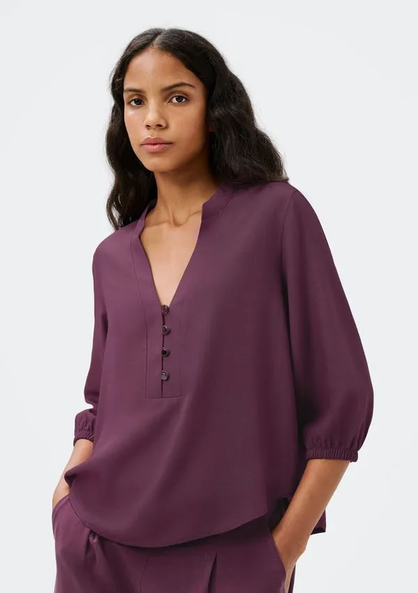 Blusa Básica Feminina Manga 7/8 Bufante - Roxo M