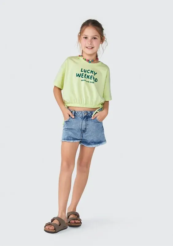 Blusa Infantil Menina Manga Curta Amarração - Verde 012
