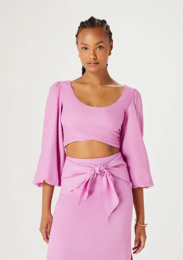 Blusa Cropped Feminina Manga Bufante - Roxo P