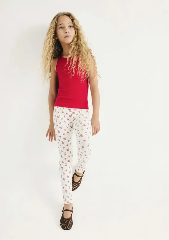 Calça Legging Infantil Menina Estampada Em Ribana - Off white 010