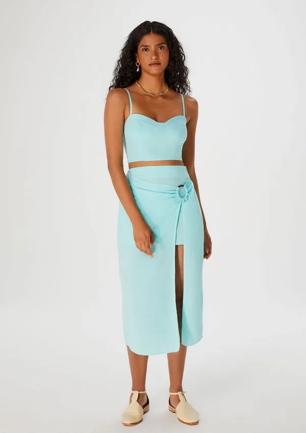 Saia Midi Pareô Com Argola - Azul 036