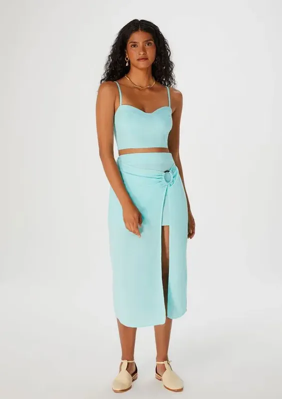 Saia Midi Pareô Com Argola - Azul 036