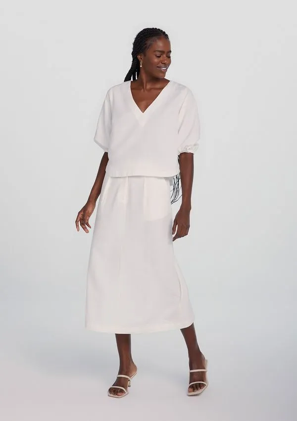 Blusa Feminina Manga Bufante Com Linho - Branco XG