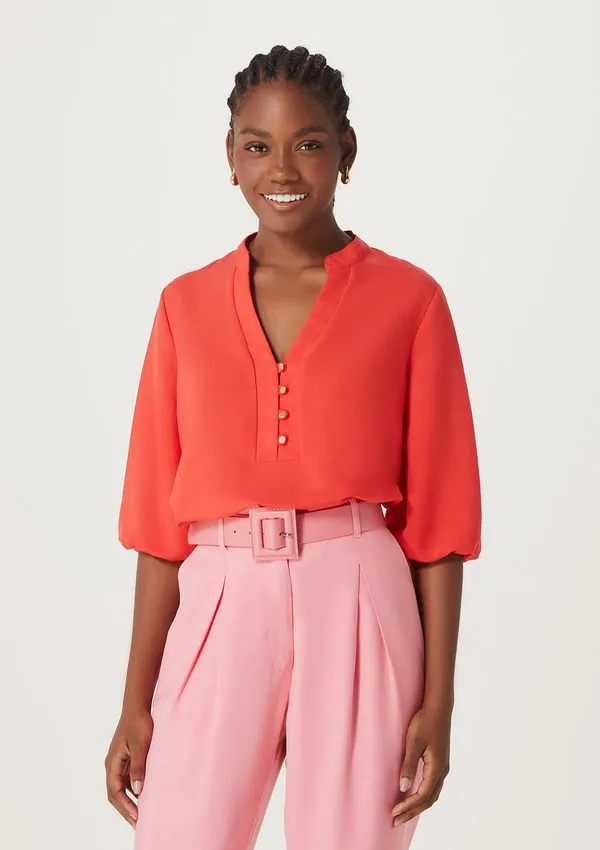 Blusa Feminina Manga 3/4 Bufante - Vermelho M