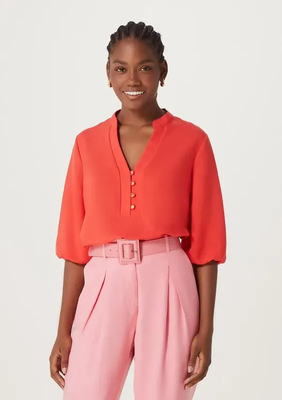 Blusa Feminina Manga 3/4 Bufante - Vermelho M