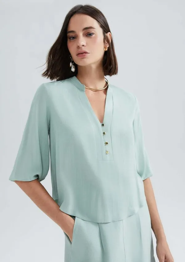 Blusa Básica Feminina Manga 7/8 Bufante - Verde XG
