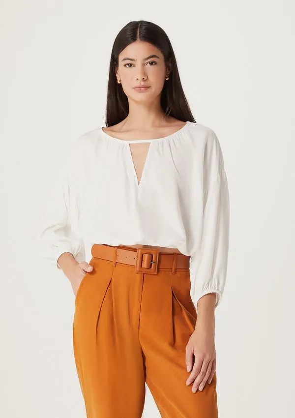 Blusa Cropped Feminina Manga 7/8 - Off white M