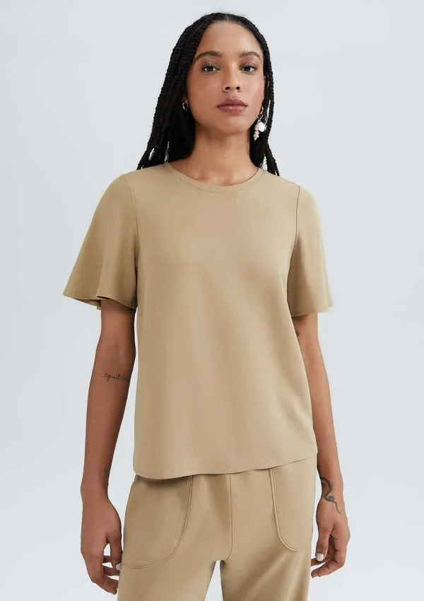 Blusa Feminina Manga Evasê Em Viscose Creponada - Caqui M