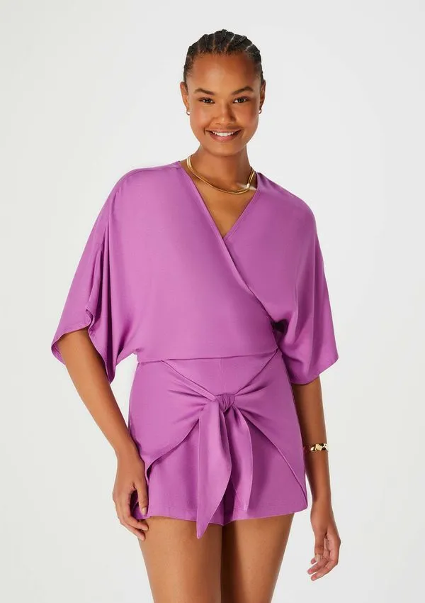 Blusa Cropped Feminina Com Transpasse - Roxo G