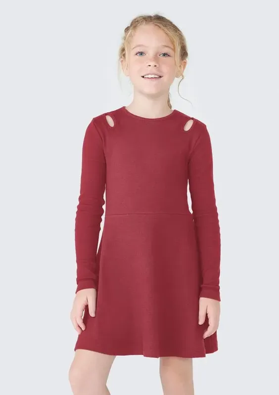 Vestido Curto Infantil Em Manga Longa Regular - Vermelho 014