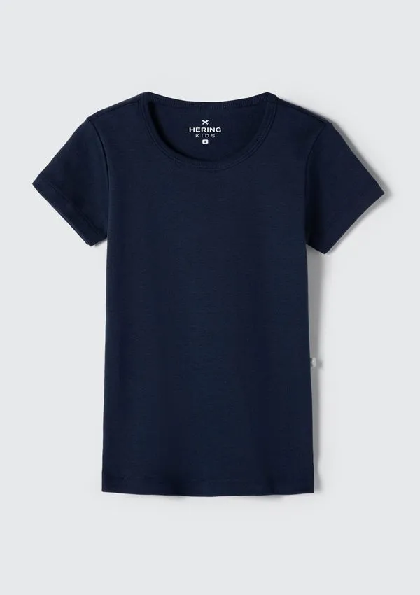 Blusa Básica Infantil Menina Manga Curta Slim Em Ribana - Azul 016
