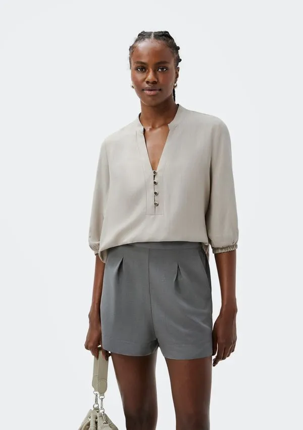 Blusa Básica Feminina Manga 7/8 Bufante - Cinza XG