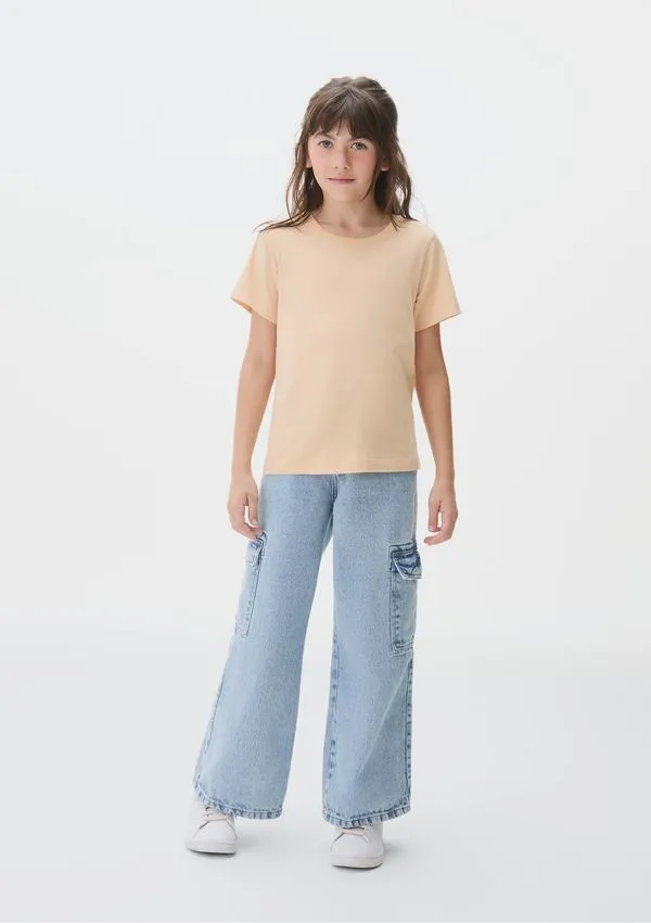 Blusa Manga Curta Infantil Menina Em Malha - Bege 008