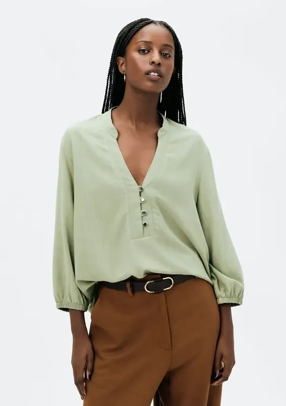 Blusa Básica Feminina Manga 7/8 Bufante - Verde G