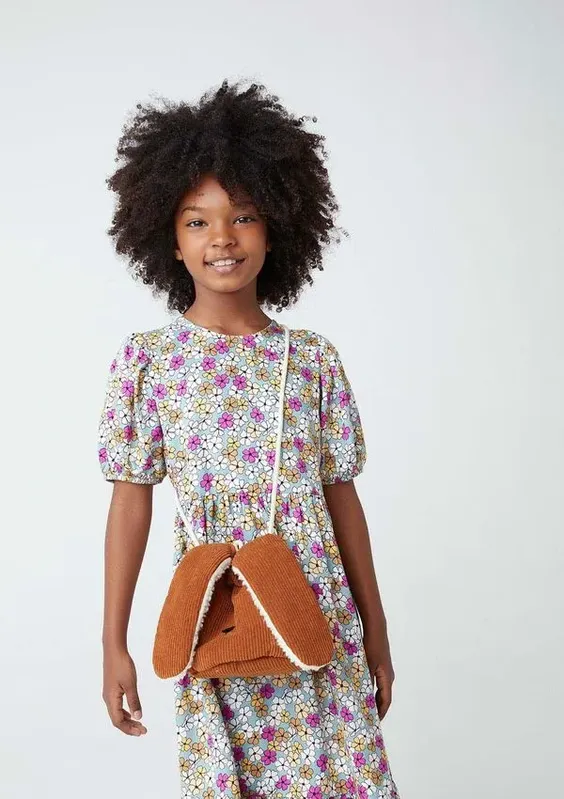 Bolsa Saco Infantil Menina Em Veludo Cotelê - Bege UNI