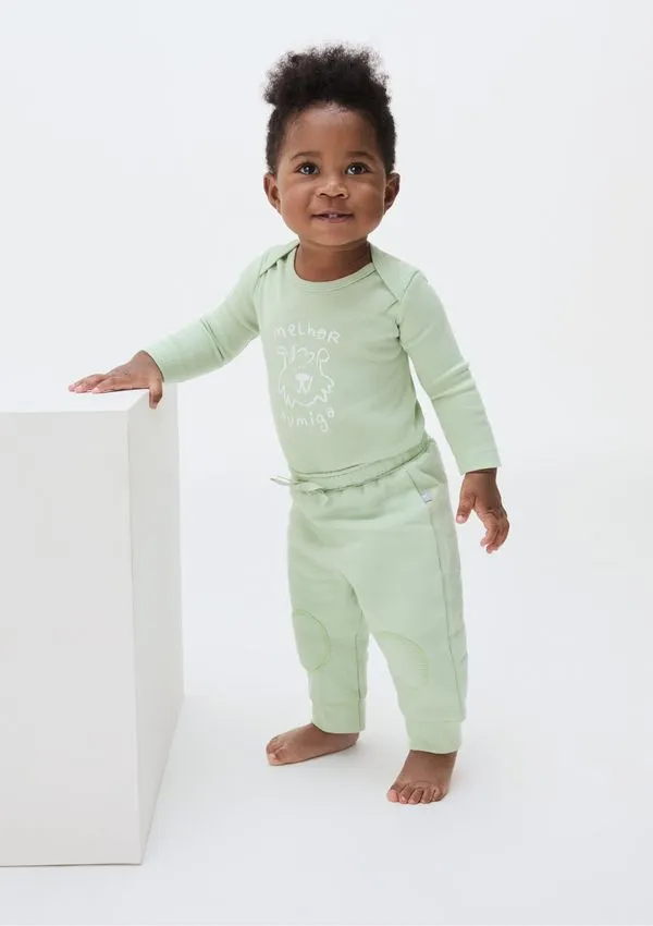Calça Bebê Menino Jogger Em Moletom Peluciado Com Joelheira - Verde 09M
