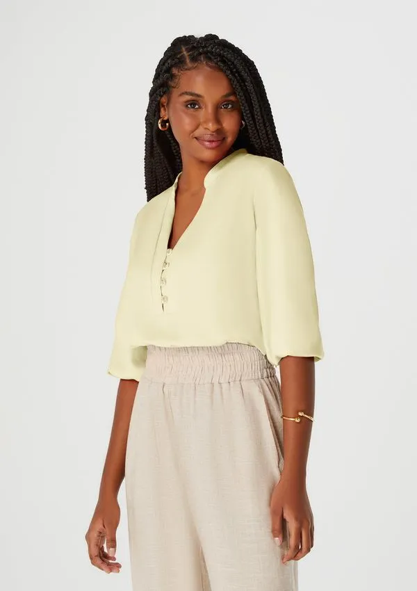 Blusa Feminina Manga 7/8 Bufante - Amarelo XP