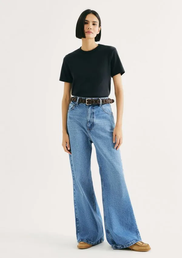 Calça Jeans Feminina Pantalona Cintura Alta - Azul 044