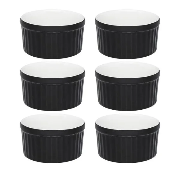 Jogo de 6 Ramequins 10x5 Cm 180 Ml Preto E Branco