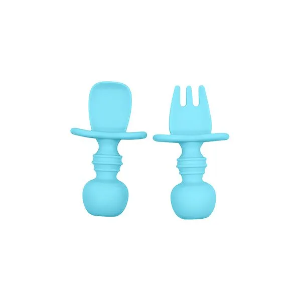Conjunto Com 2 Talheres Infantil de Silicone 8 Cm Blue