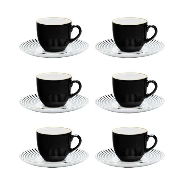 Jogo de 6 Xícaras Grandes 200 Ml Com Pires Coup Noir