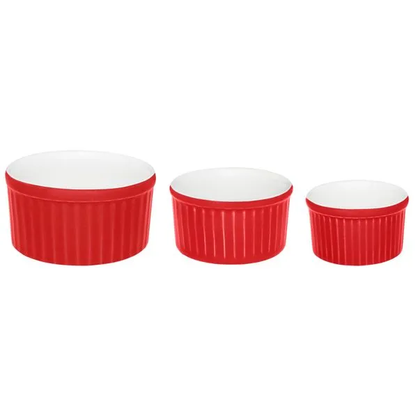 Jogo de 3 Tigelas Ramequin Branco/Vermelho
