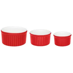 Jogo de 3 Tigelas Ramequin Branco/Vermelho